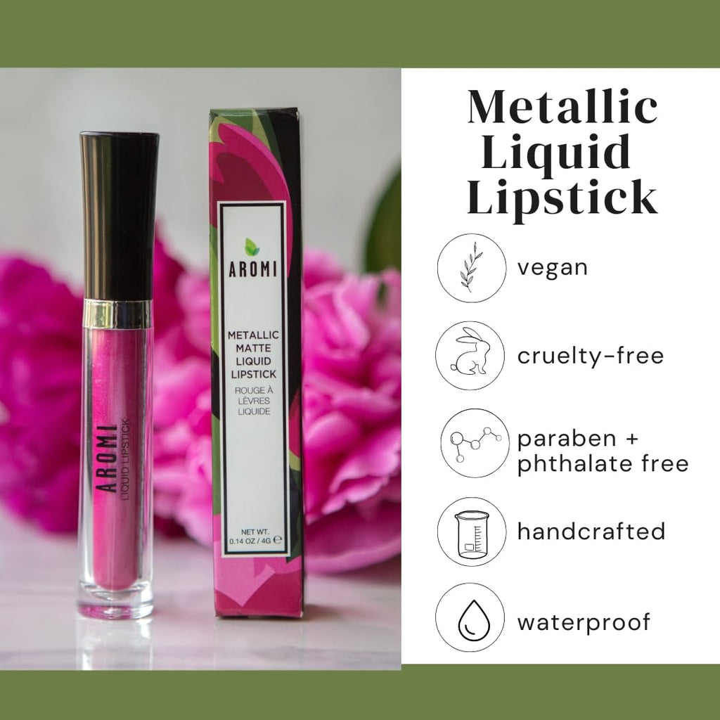 Aromi Hot Pink Metallic Liquid Lipstick – Fab Flamingo | Vegan, Cruelty-Free, Long-Lasting