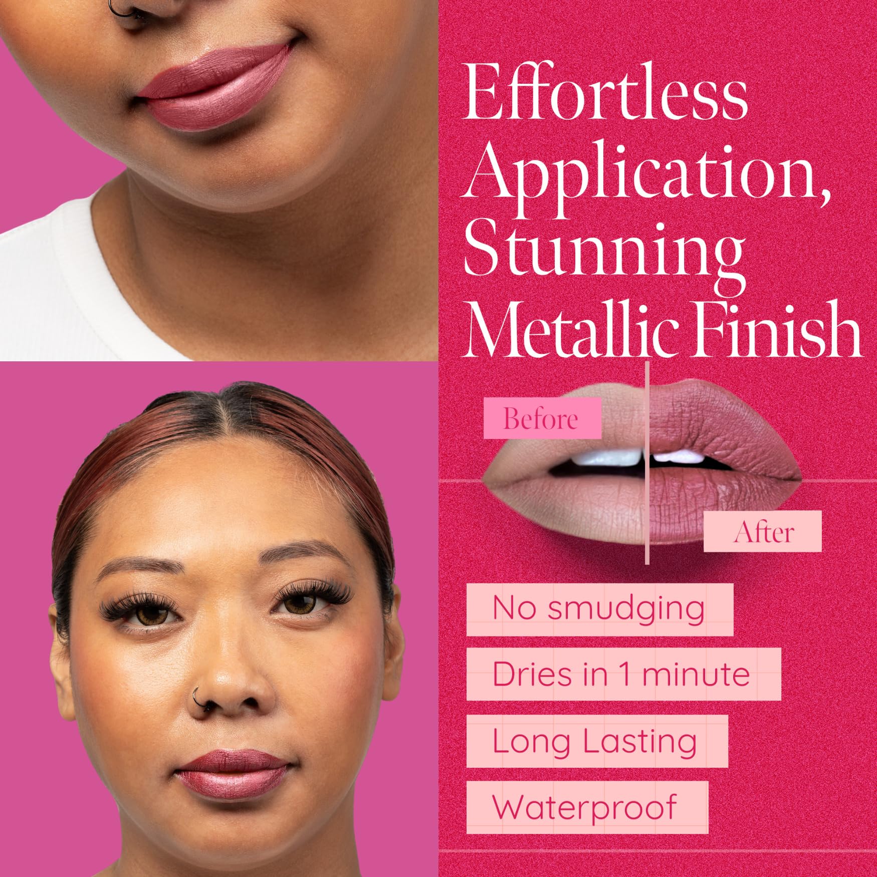 Aromi Dusty Rose Metallic Liquid Lipstick Alpine Bloom – Long-Lasting, Waterproof, Vegan & Cruelty-Free