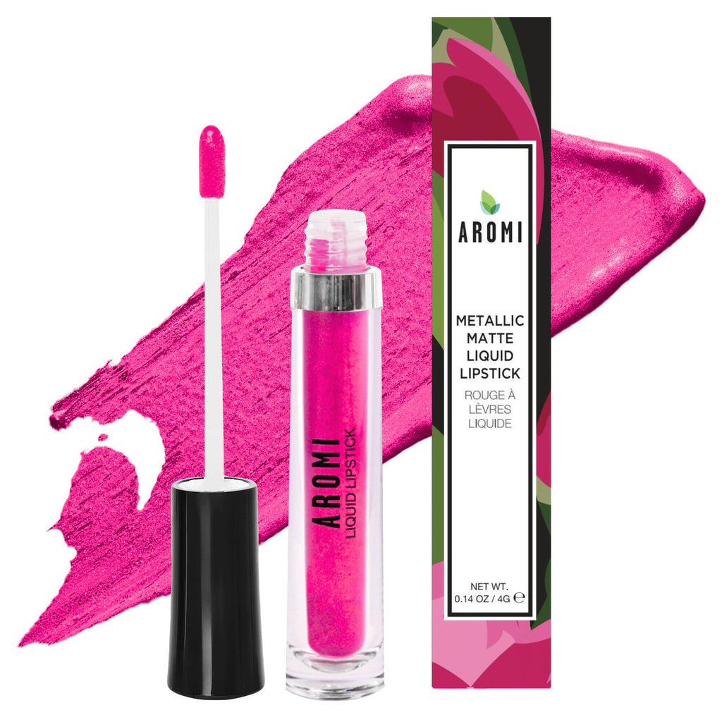 Aromi Hot Pink Metallic Liquid Lipstick – Fab Flamingo | Vegan, Cruelty-Free, Long-Lasting