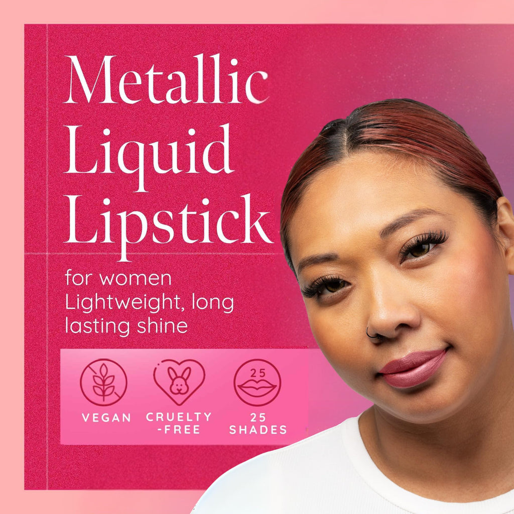 Aromi Dusty Rose Metallic Liquid Lipstick Alpine Bloom – Long-Lasting, Waterproof, Vegan & Cruelty-Free