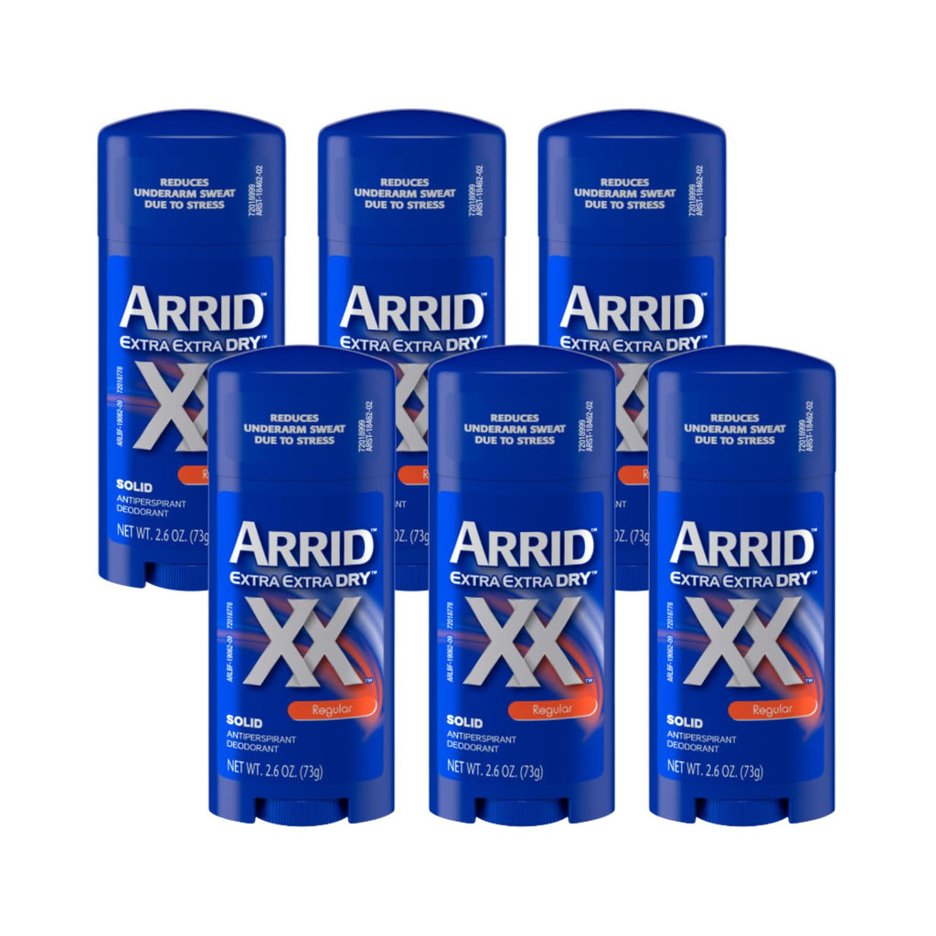 Arrid XX Extra Extra Dry Solid Antiperspirant Deodorant, Regular, 2.6 oz (Pack of 6)