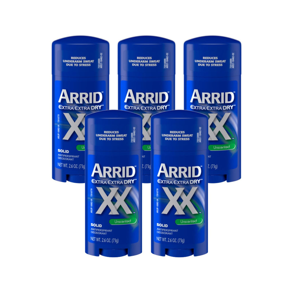 Arrid XX Extra Extra Dry Solid Antiperspirant Deodorant – Unscented, 2.6 oz (Pack of 5)