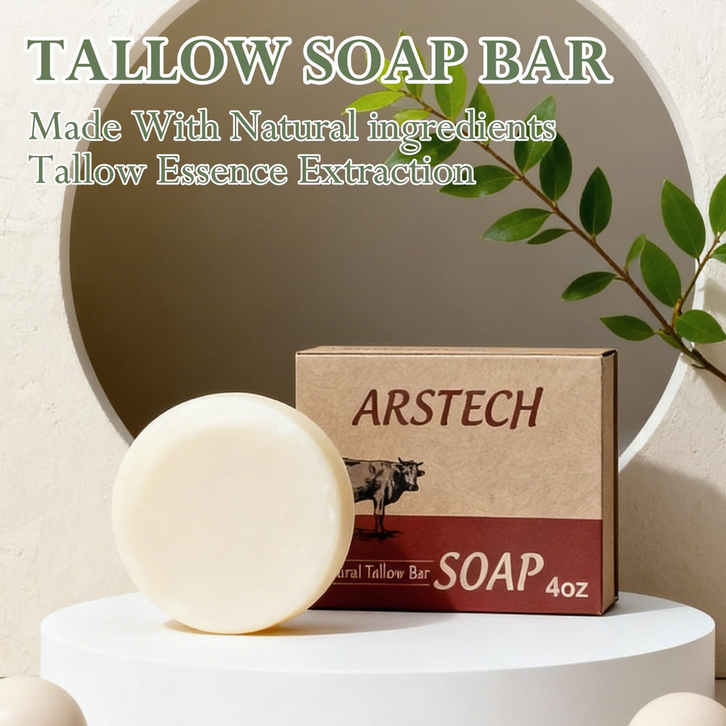 Arstech Beef Tallow Soap Bar – Natural Grass-Fed Tallow, Moisturizing Face & Body Wash (4 oz)