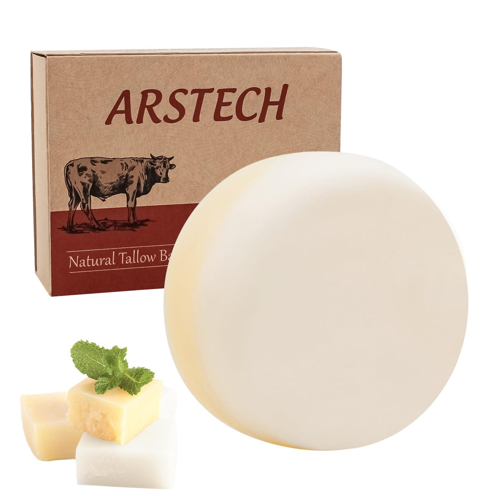 Arstech Beef Tallow Soap Bar – Natural Grass-Fed Tallow, Moisturizing Face & Body Wash (4 oz)