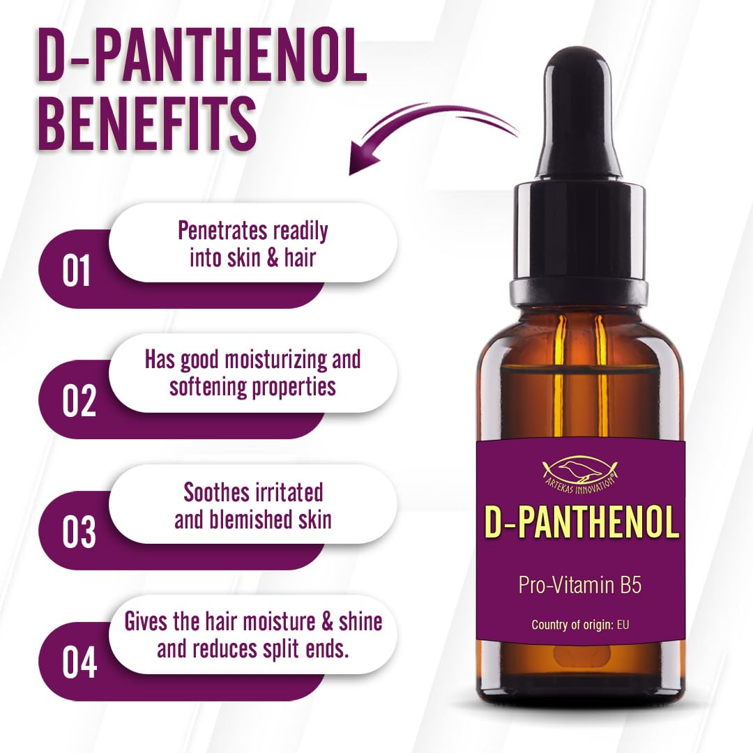 Artekas Innovation D-Panthenol 76.9% Concentrate – Pro-Vitamin B5 for DIY Serums, Creams & Hair Care | 2 x 1 oz