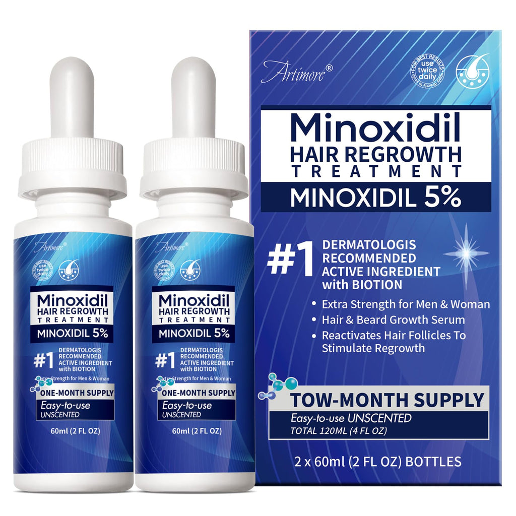 Artimore 5% Minoxidil Hair Growth Serum for Men & Women – Extra Strength, 4 Fl Oz x 2 Bottles