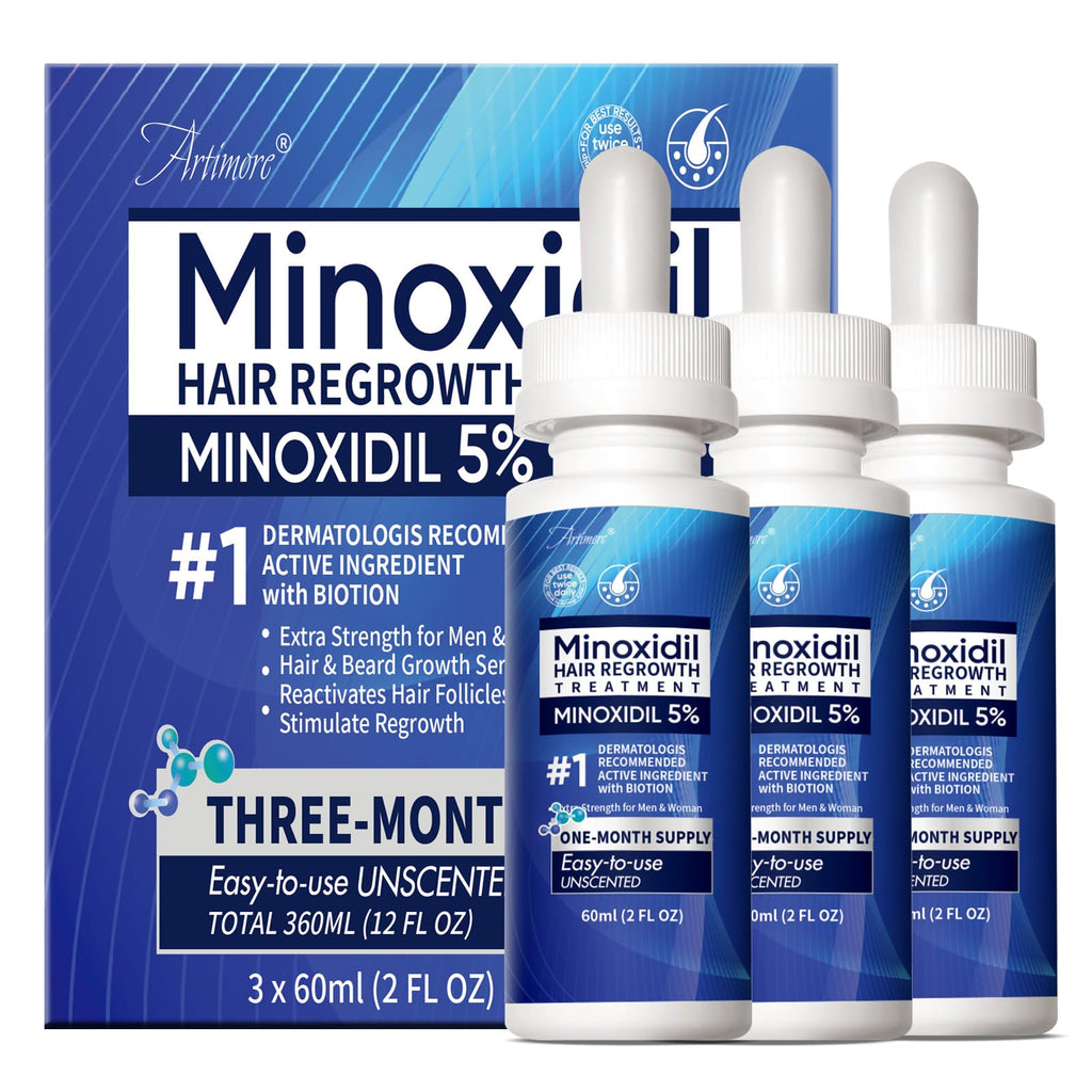 Artimore 5% Minoxidil Hair Growth Serum for Men & Women with Biotin — Extra Strength Topical Solution, 6 oz x 3 Pack