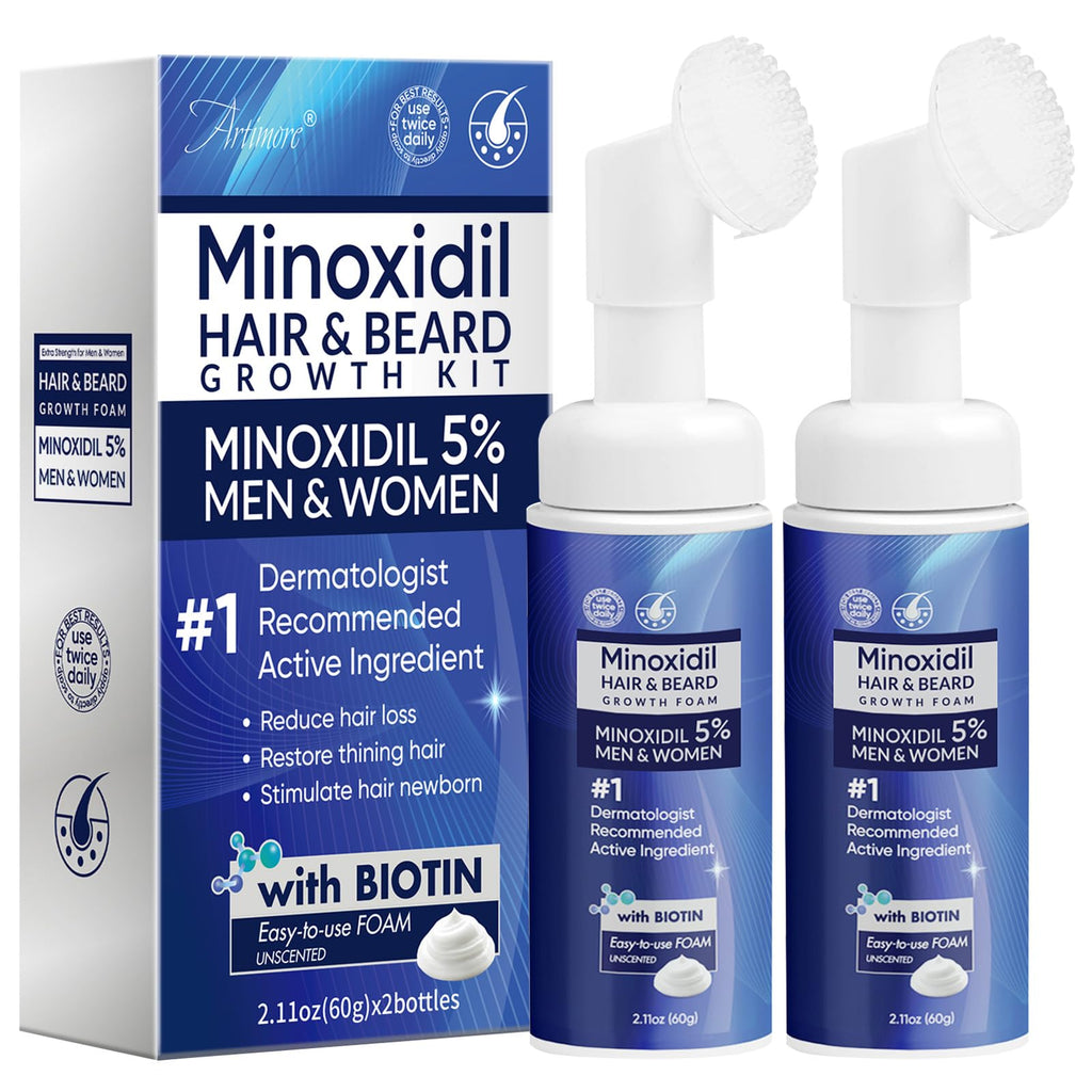 Artimore 5% Minoxidil Foam for Men & Women – Extra Strength Hair Regrowth, Non-Drip Lightweight Formula, 120ml (2 Packs)
