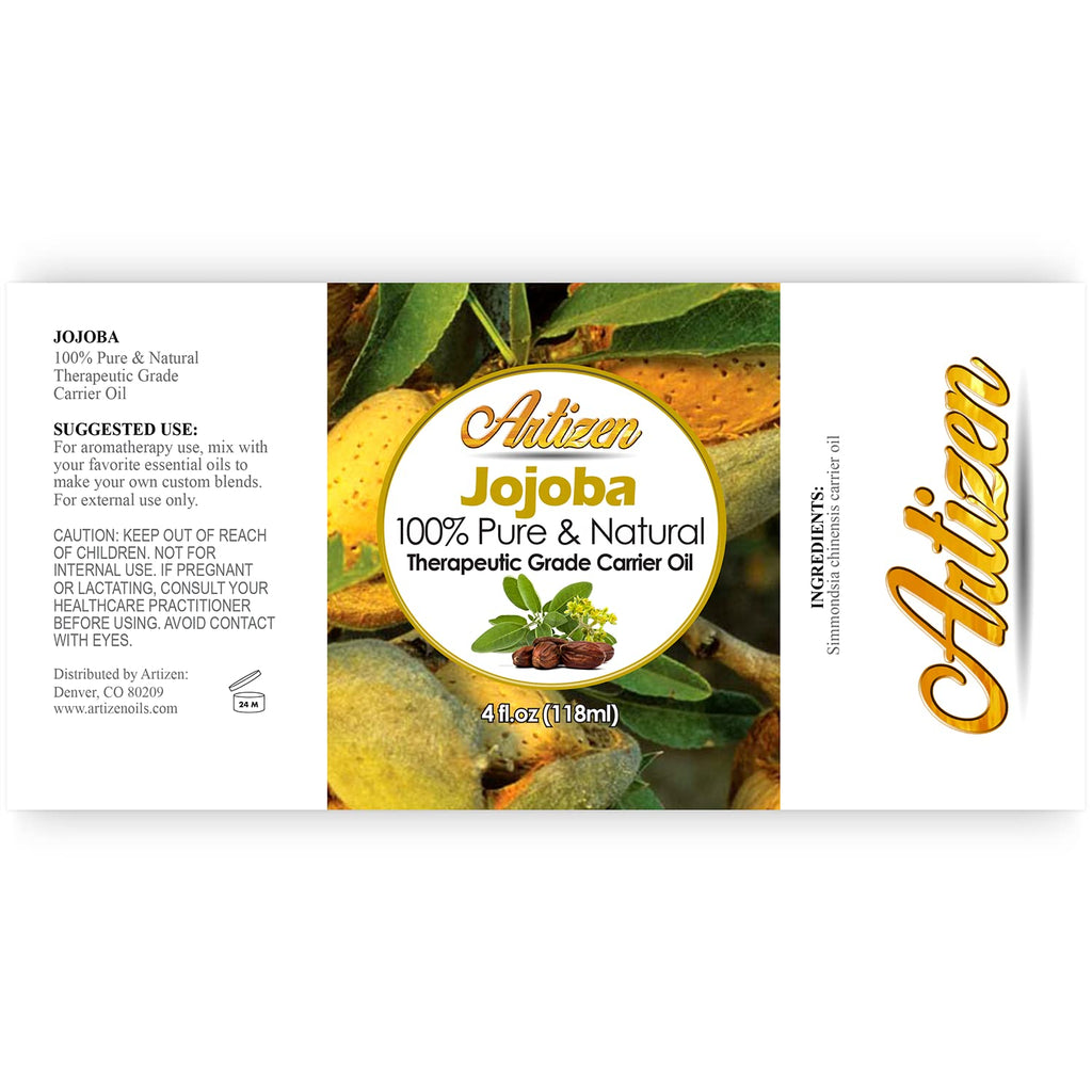 Artizen 100% Pure Jojoba Oil - 4 oz Cold-Pressed Moisturizer for Hair, Skin and Face