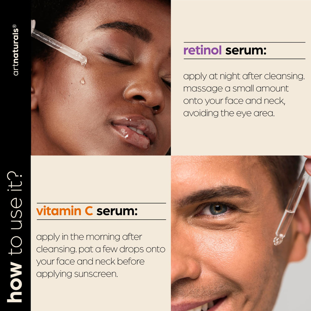 Art Naturals Vitamin C Serum Set with Retinol — Anti-Aging, Brightening, Hydration, 2 x 1 oz