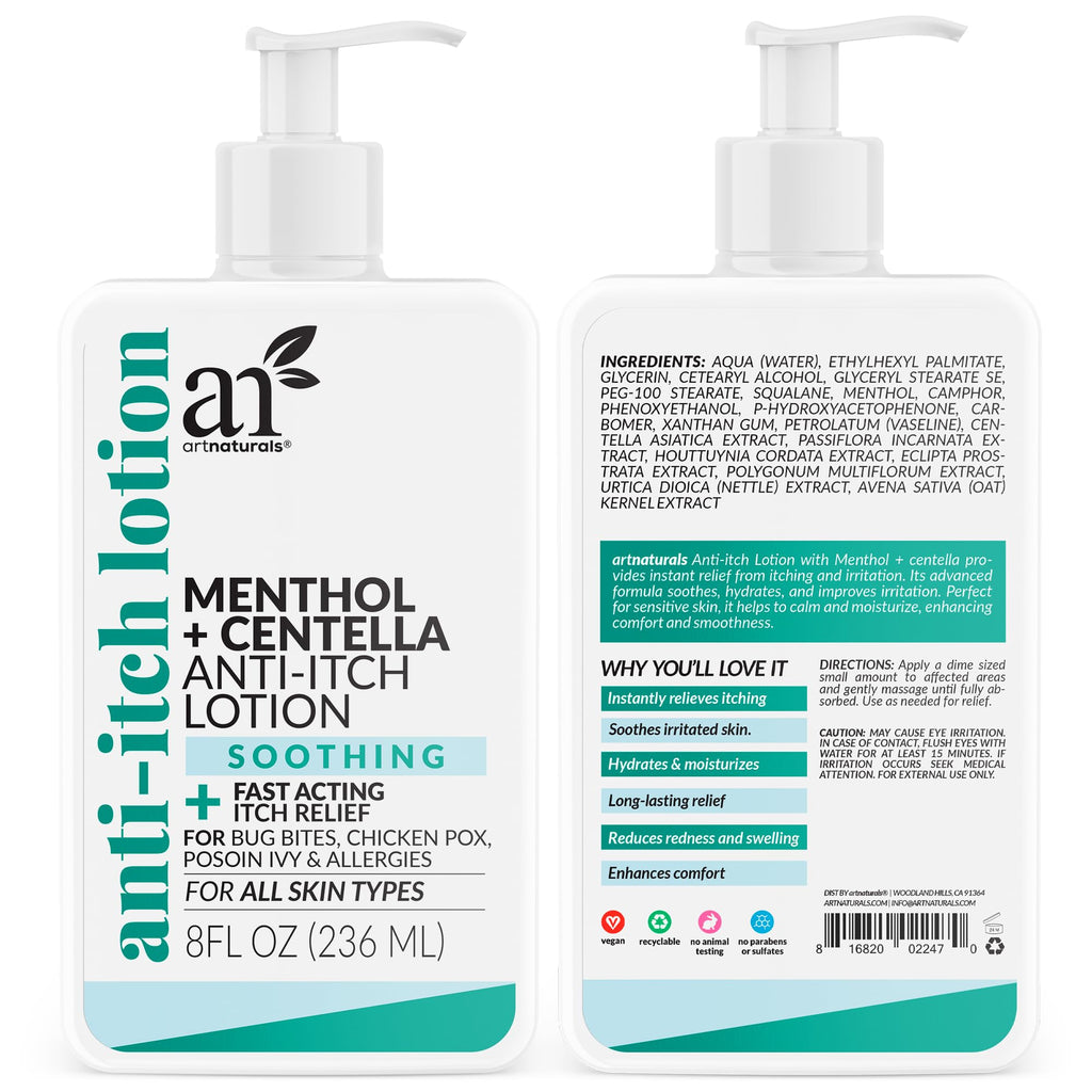 Artnaturals Anti-Itch Lotion with Menthol & Centella – Soothing Relief, 8 fl oz (2-Pack)