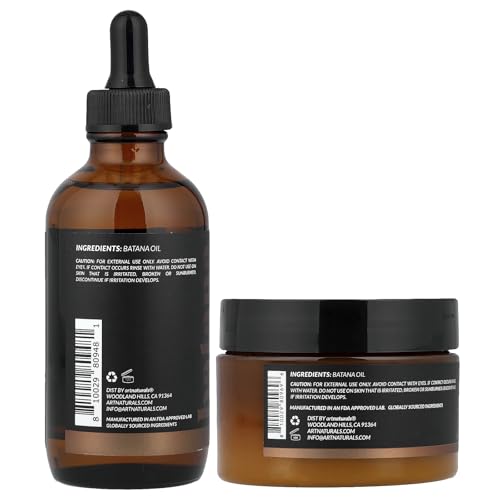 Artnaturals Batana Oil for Hair Growth – 4pc Set (Raw Oil, Paste, Lash Wand, Brow Brush)