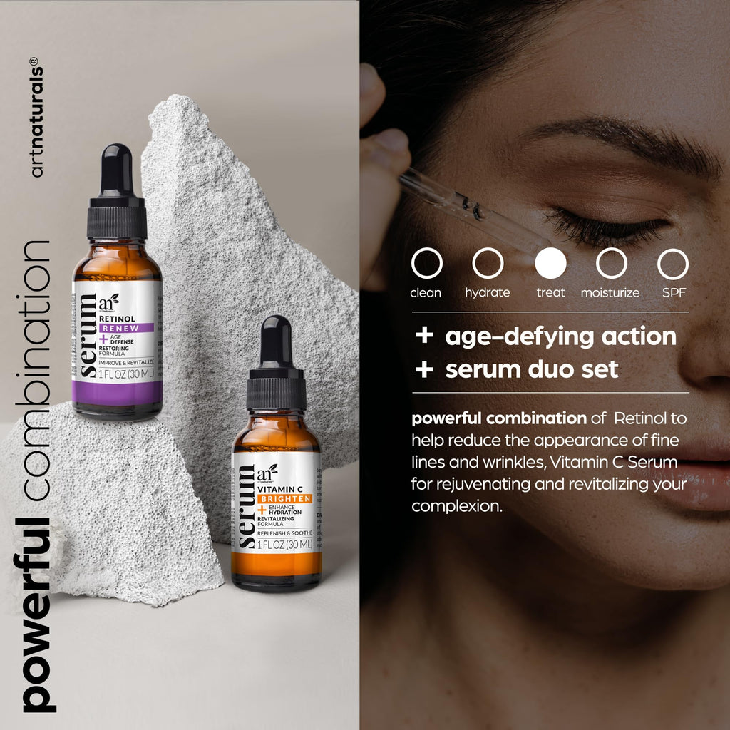 Art Naturals Vitamin C Serum Set with Retinol — Anti-Aging, Brightening, Hydration, 2 x 1 oz