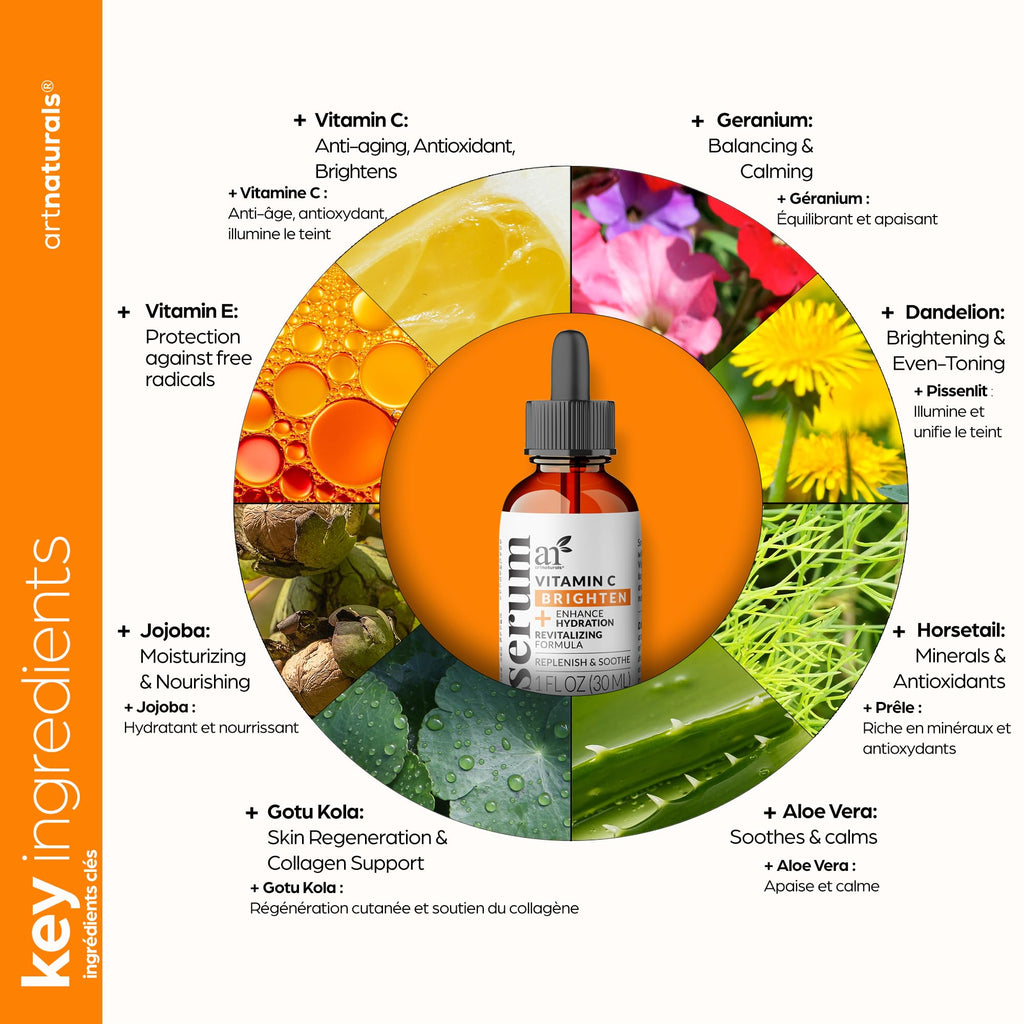 artnaturals Anti-Aging Vitamin C Serum – 1 oz with Hyaluronic Acid & Vitamin E