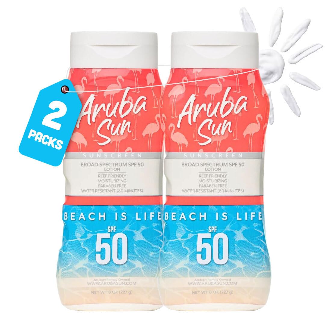 Aruba Sun SPF 50 Sunscreen Lotion 16oz 2-Pack | Reef-Safe, No Oxybenzone or Octinoxate | Broad-Spectrum UVA/UVB, Waterproof & Non-Greasy