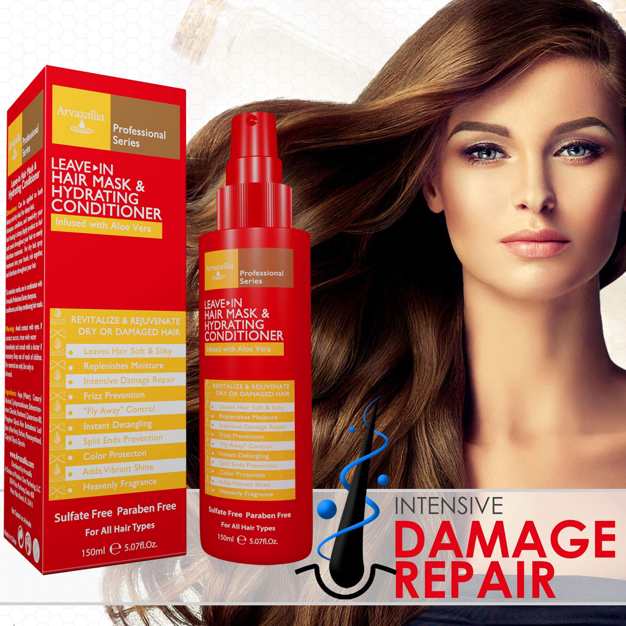 Arvazallia Leave-in Hair Mask & Hydrating Conditioner Spray – Dry or Damaged Hair