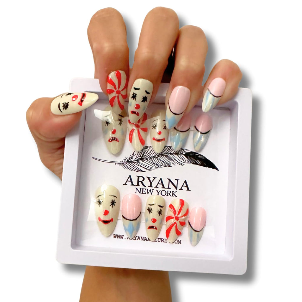3D Handmade Press-On Nails – Medium Almond | Clown Collection | ARYANA NEW YORK