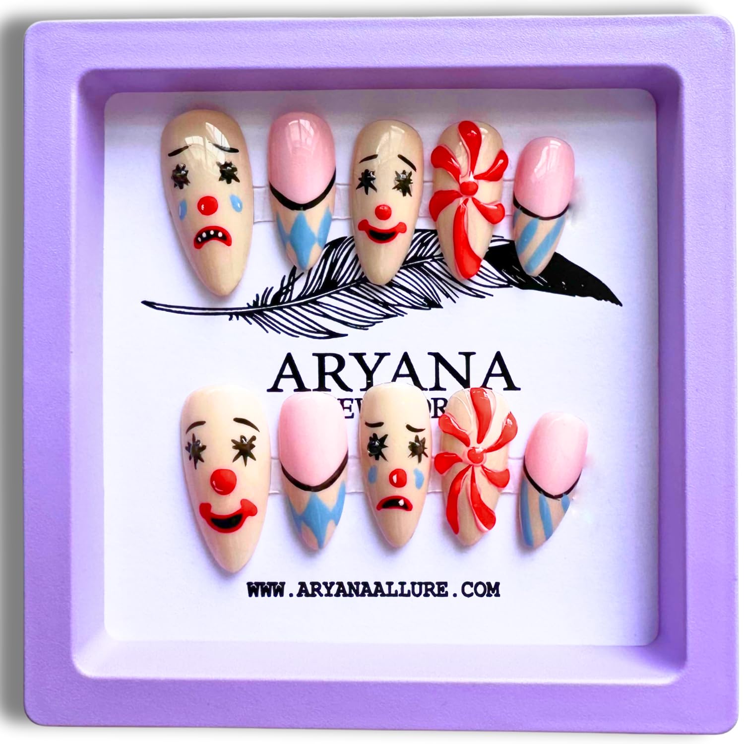 3D Handmade Press-On Nails – Medium Almond | Clown Collection | ARYANA NEW YORK