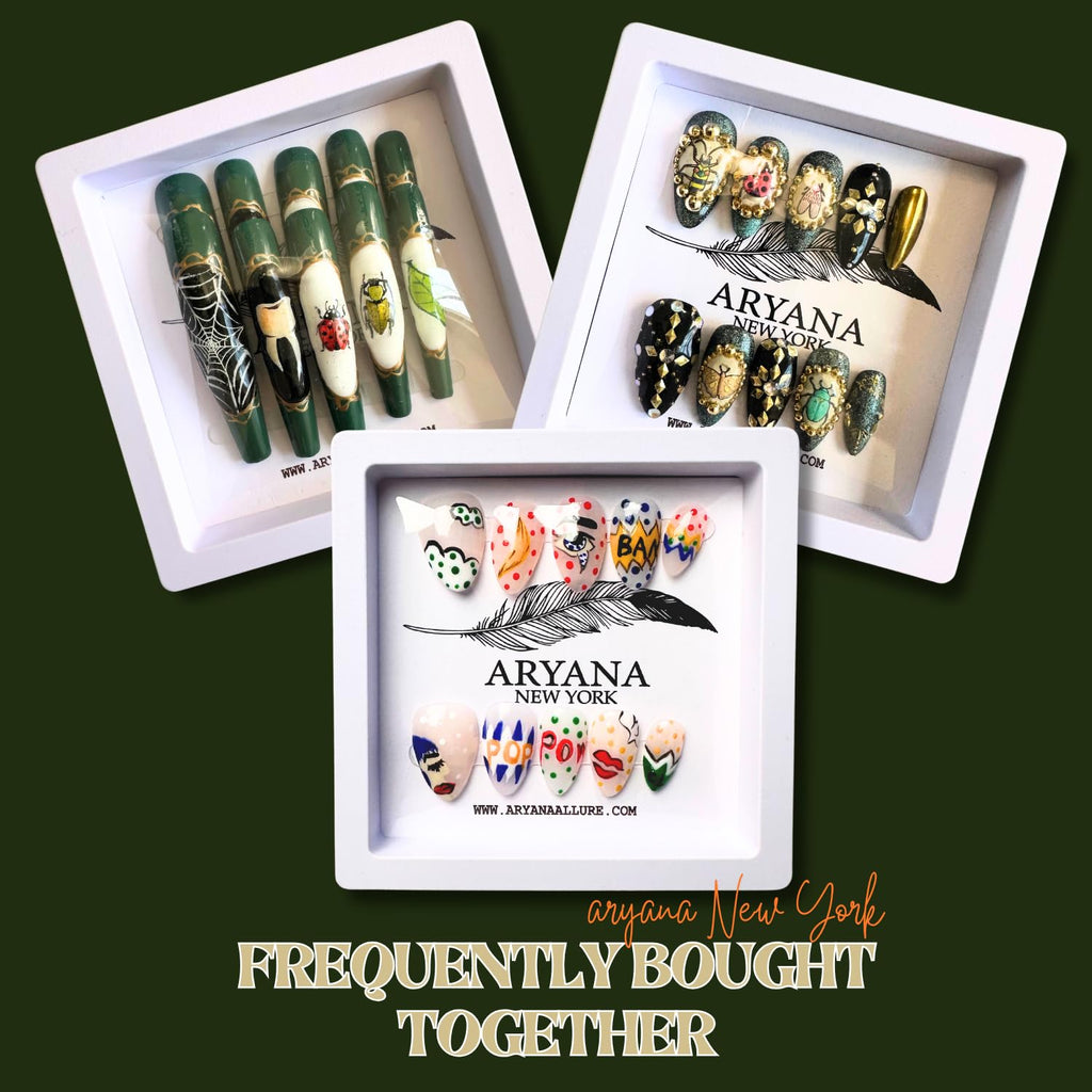 ARYANA NEW YORK Press On Nails Coffin 10pc Set – Handmade, Reusable, Luxury Long Nails | Beetles Collection