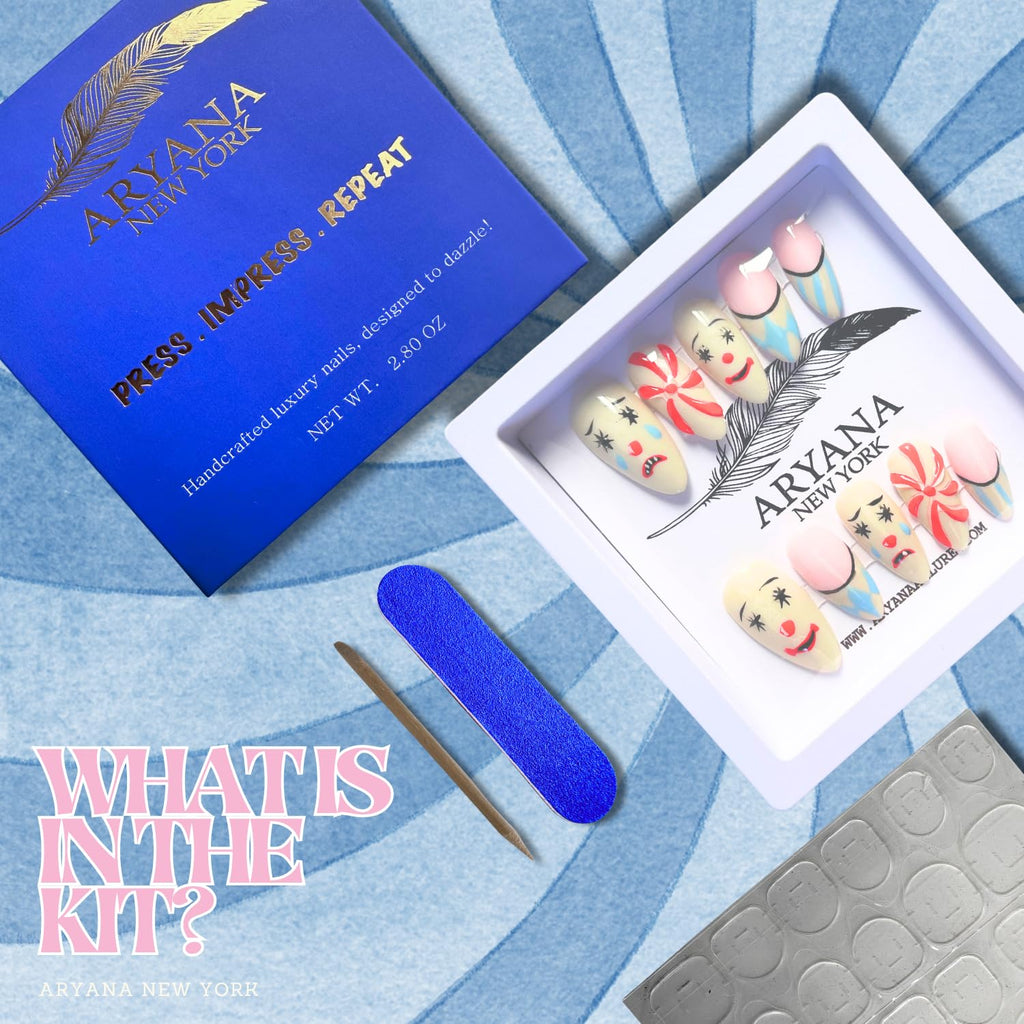 3D Handmade Press-On Nails – Medium Almond | Clown Collection | ARYANA NEW YORK