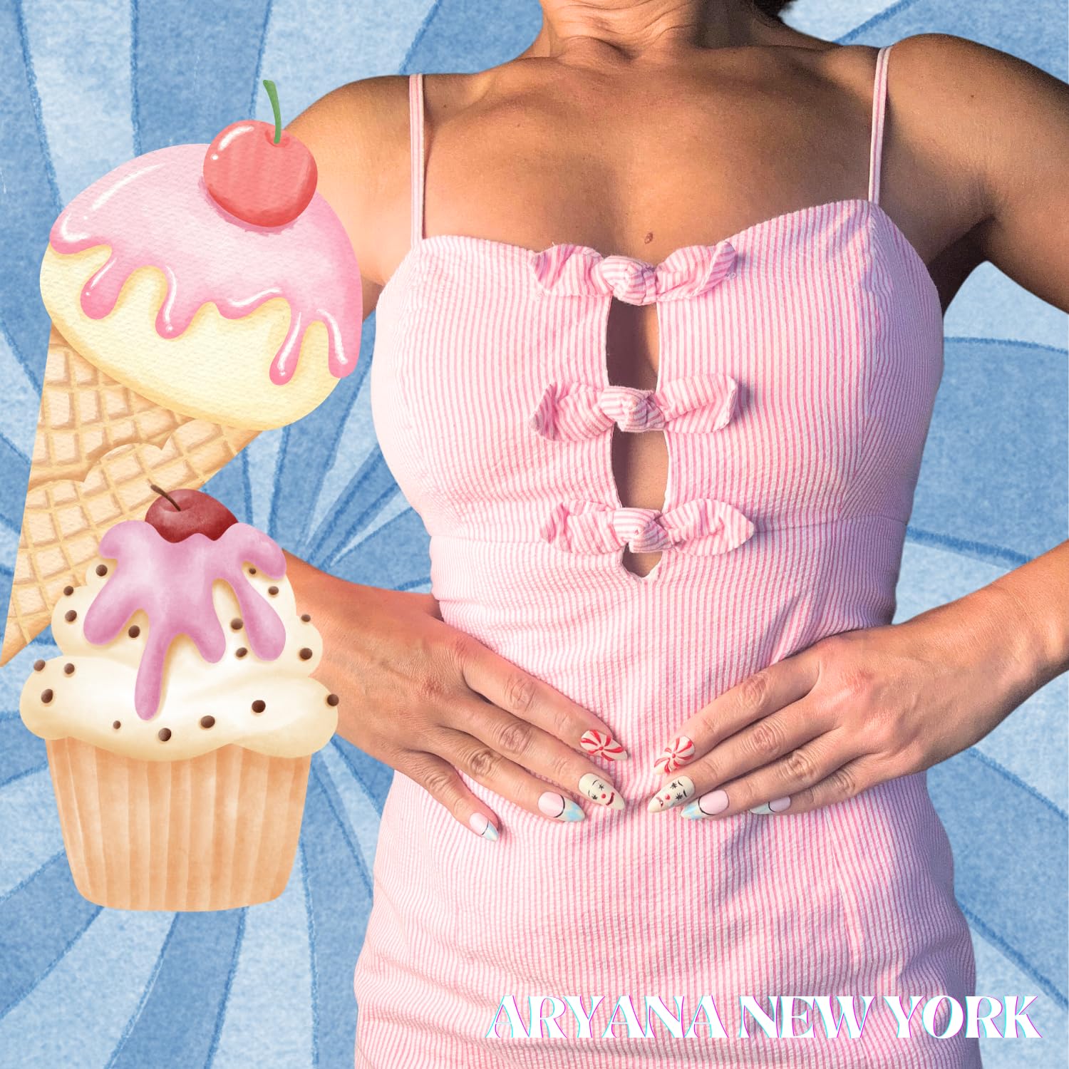 3D Handmade Press-On Nails – Medium Almond | Clown Collection | ARYANA NEW YORK