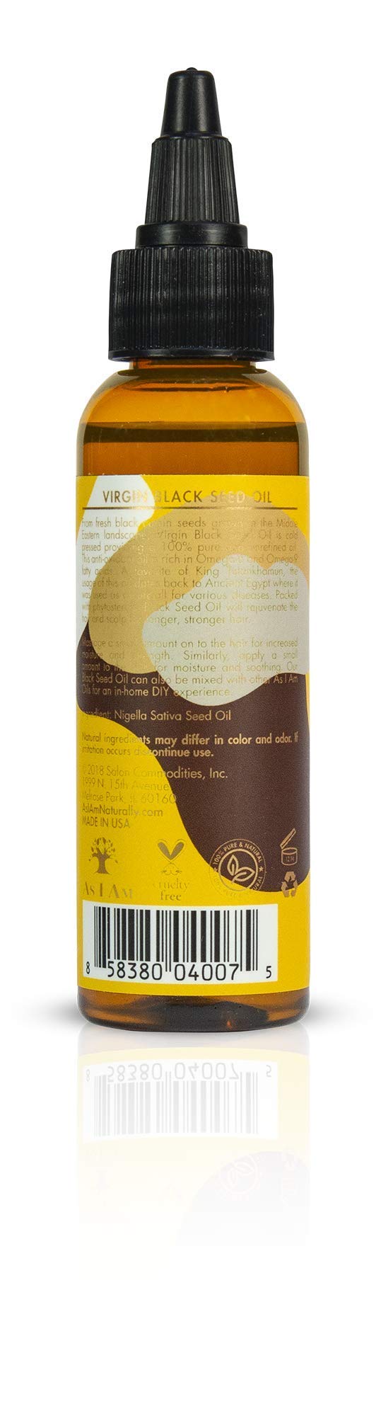 As I Am Pure Oils Virgin Black Seed Oil - 2 oz Cold-Pressed, 100% Pure Nigella Sativa