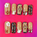 ASABITE 10Pcs Handmade Coffin Press-On Nails with 3D Flower Design