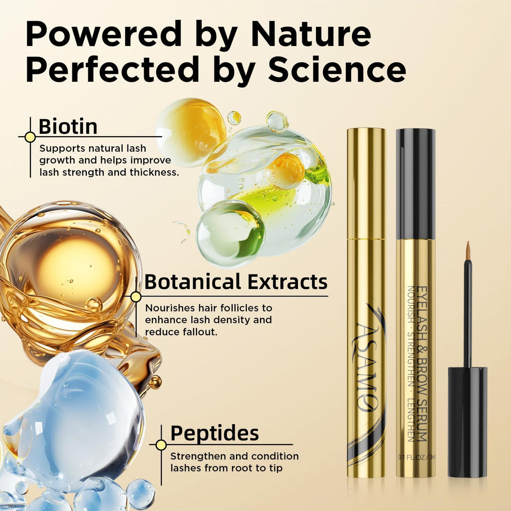 ASAMO Eyelash & Eyebrow Growth Serum – 15 Plant Extracts, Oil-Free, Hypoallergenic