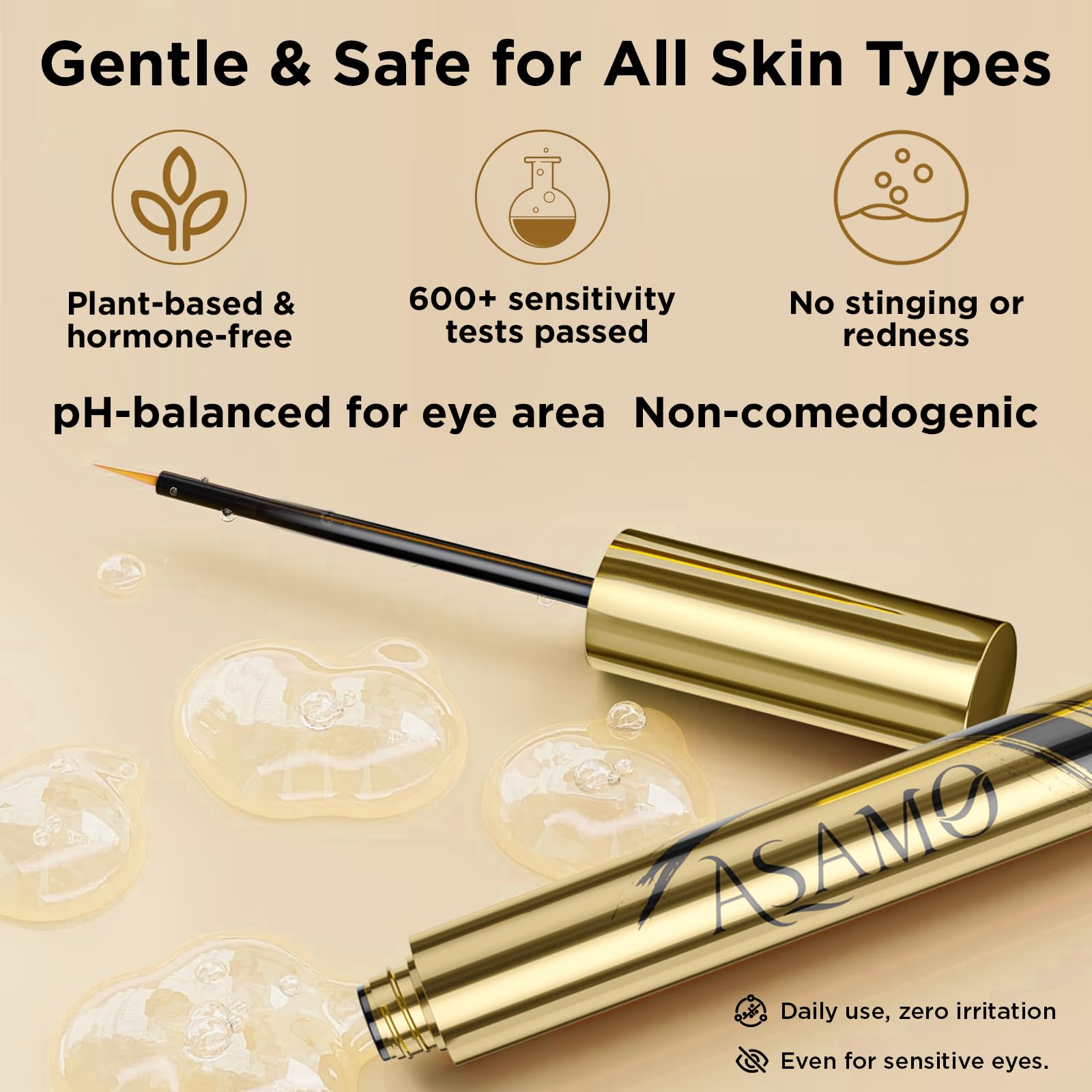 ASAMO Pure Gold Eyelash & Eyebrow Growth Serum – 15 Plant Extracts