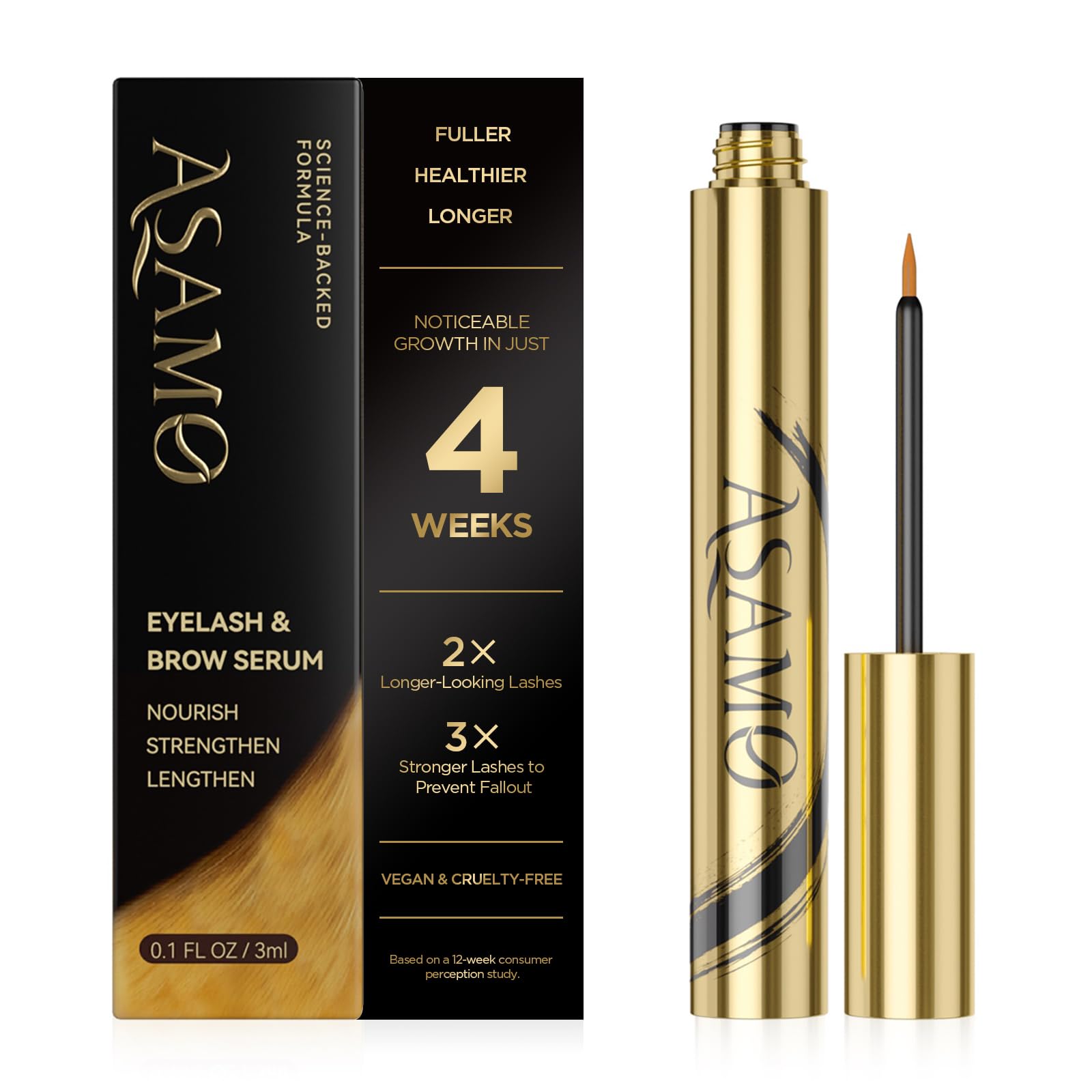 ASAMO Pure Gold Eyelash & Eyebrow Growth Serum – 15 Plant Extracts