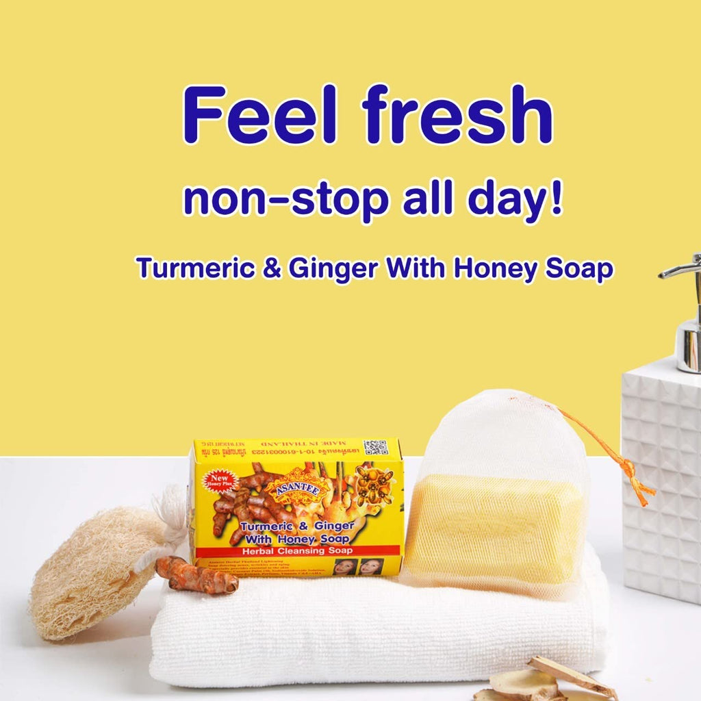 ASANTEE Turmeric & Ginger With Honey Soap (Pack of 3) – Soft Skin, Long-Lasting Lather