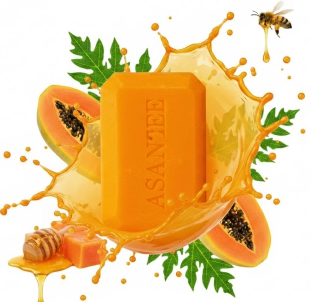 ASANTEE Papaya & Honey Soap Bars – Vitamin C, E & Q10, 3-Pack (4.4 oz each)