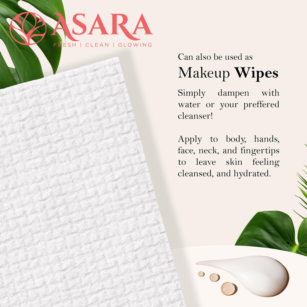 ASARA Clean Face Towels XL Wipes – Water-Activated Makeup Remover for Sensitive Skin | Organic Vegan Biodegradable (104 Count) | by ASARA