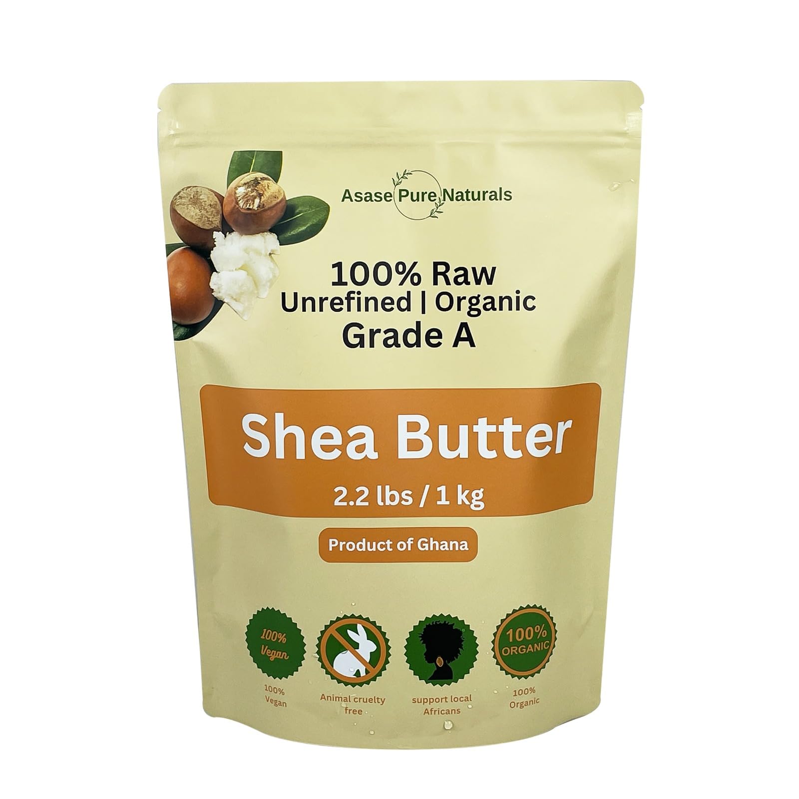 Asase Pure Naturals Organic Shea Butter – Raw, Unrefined Grade A, 1 lb from Ghana