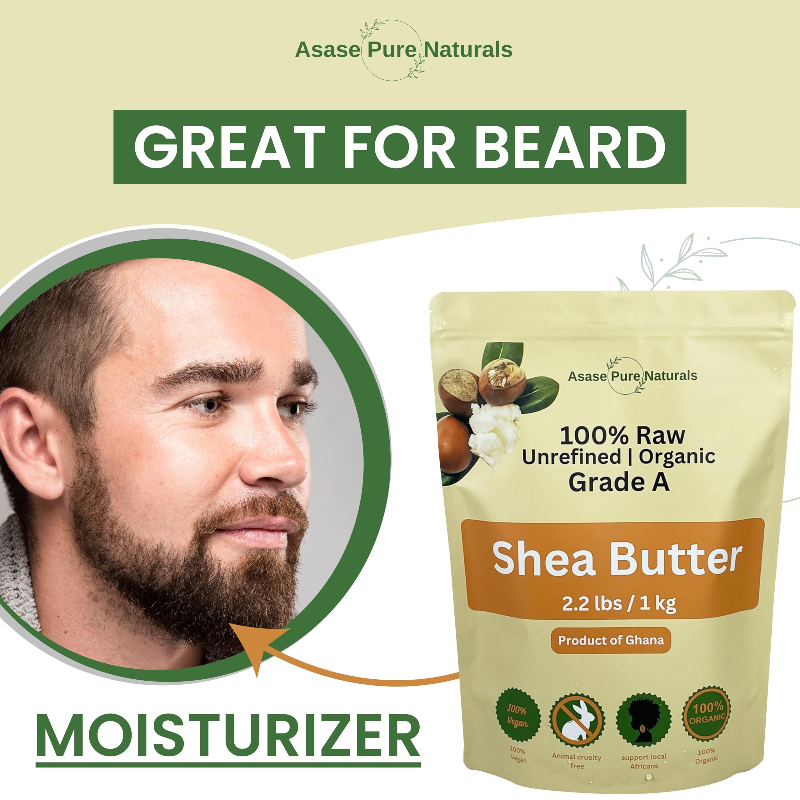 Asase Pure Naturals Organic Shea Butter – Raw, Unrefined Grade A, 1 lb from Ghana