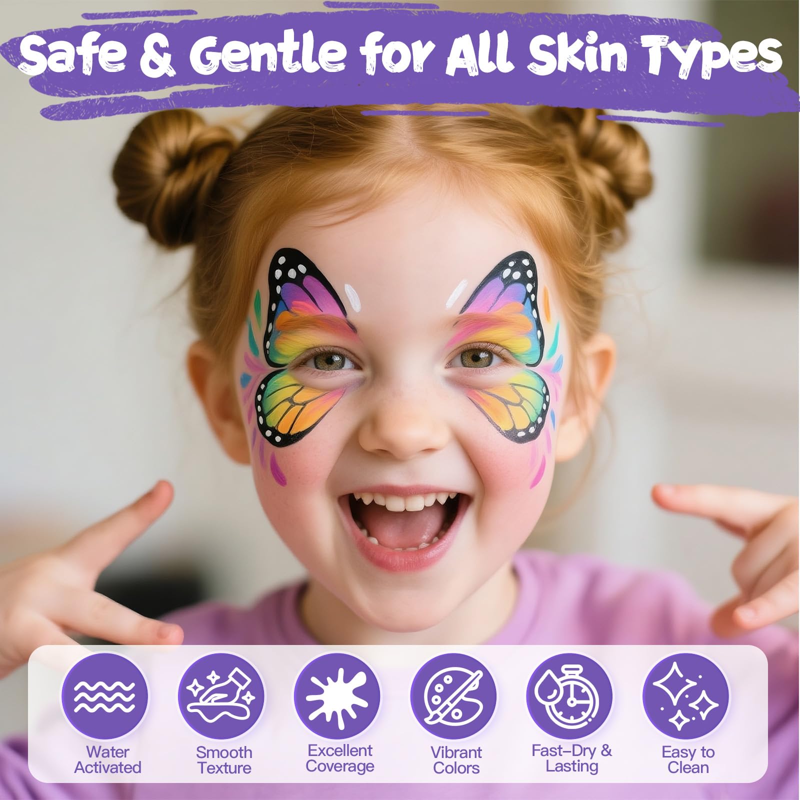 Asddage Face Painting Kit for Kids — 18 Colors, Brushes & 30 Stencils