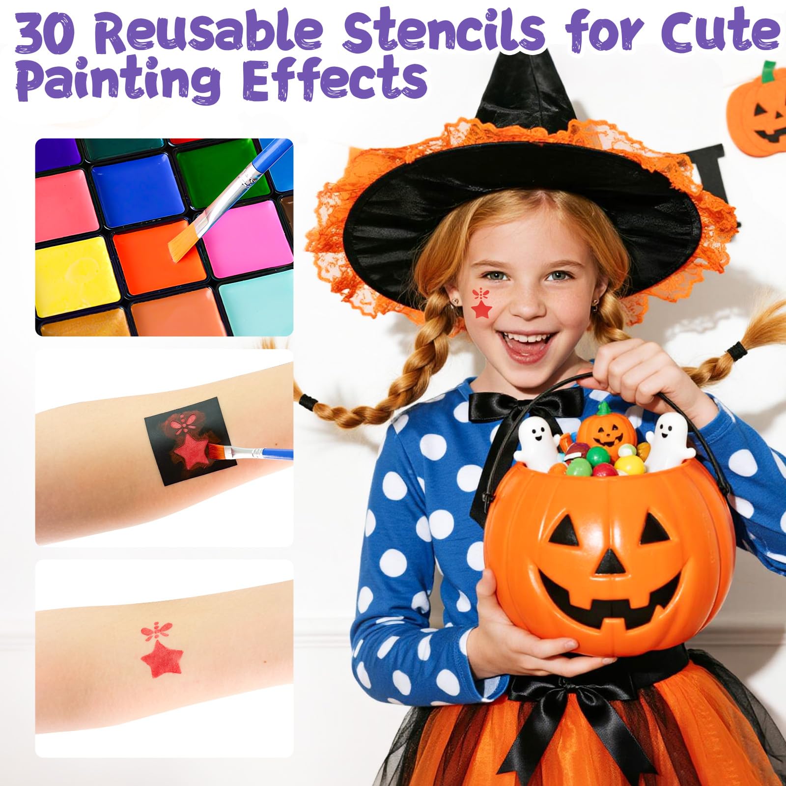 Asddage Face Painting Kit for Kids — 18 Colors, Brushes & 30 Stencils