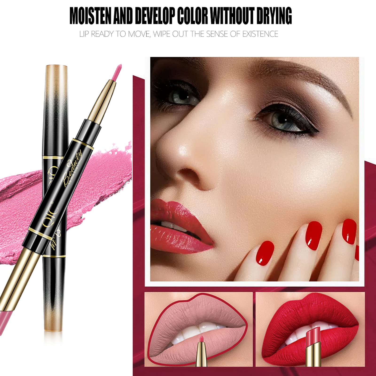 Aseawave 6Pcs Lip Liner & Lipstick Set — Matte, Long-Lasting, Waterproof (Purple Red to Ruby Red)