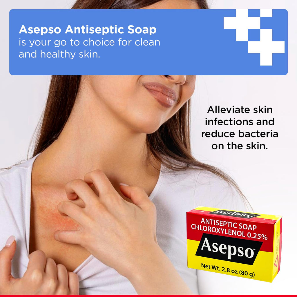 Asepso Antibacterial Original Bar Soap – 4 Pack 80g Each | Gentle Cleansing with Hydration and Classic Scent