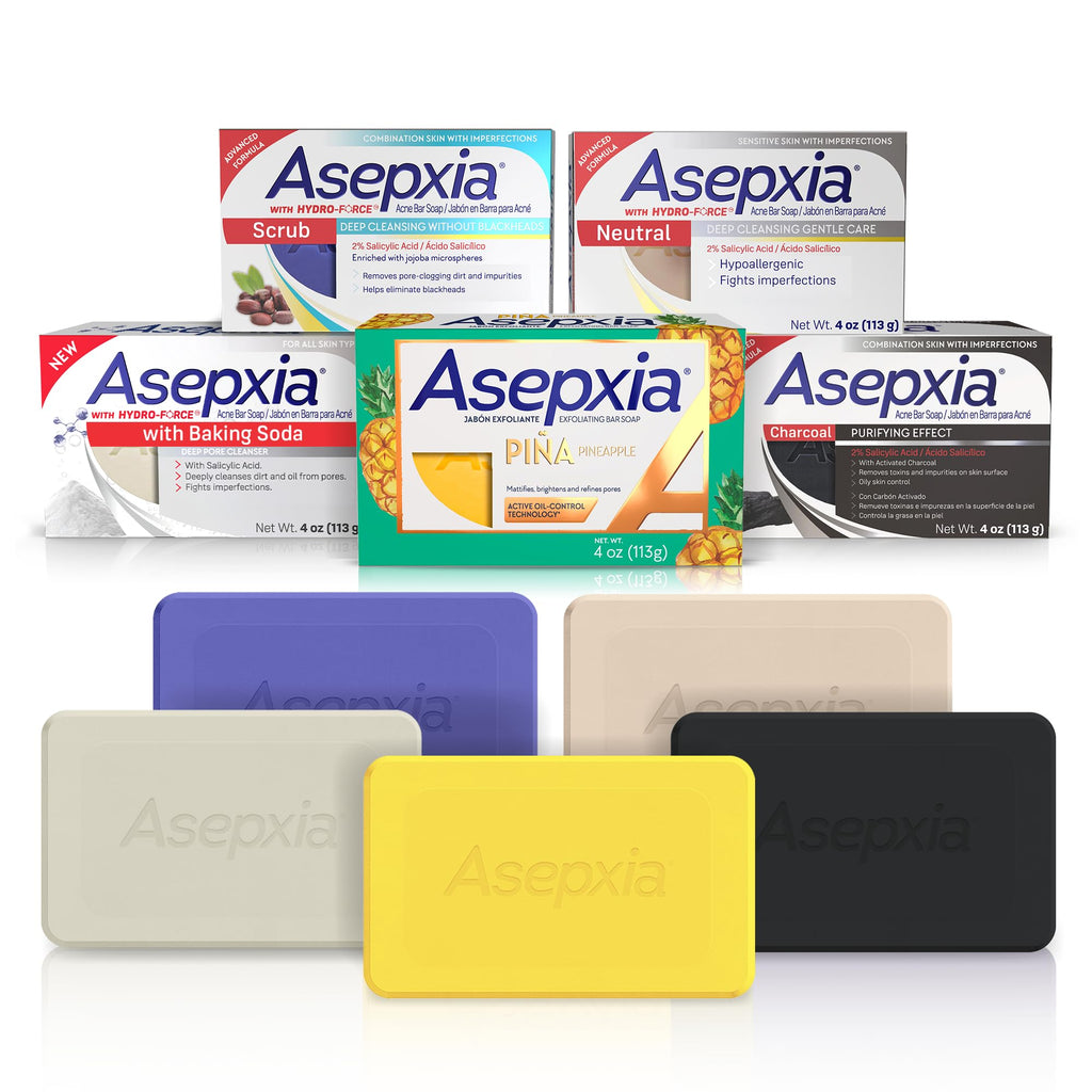 Asepxia Soap Face Wash Variety Pack – 5 Bars for Acne Care, Brightness & Softness | 4 oz Each | 5-Pack