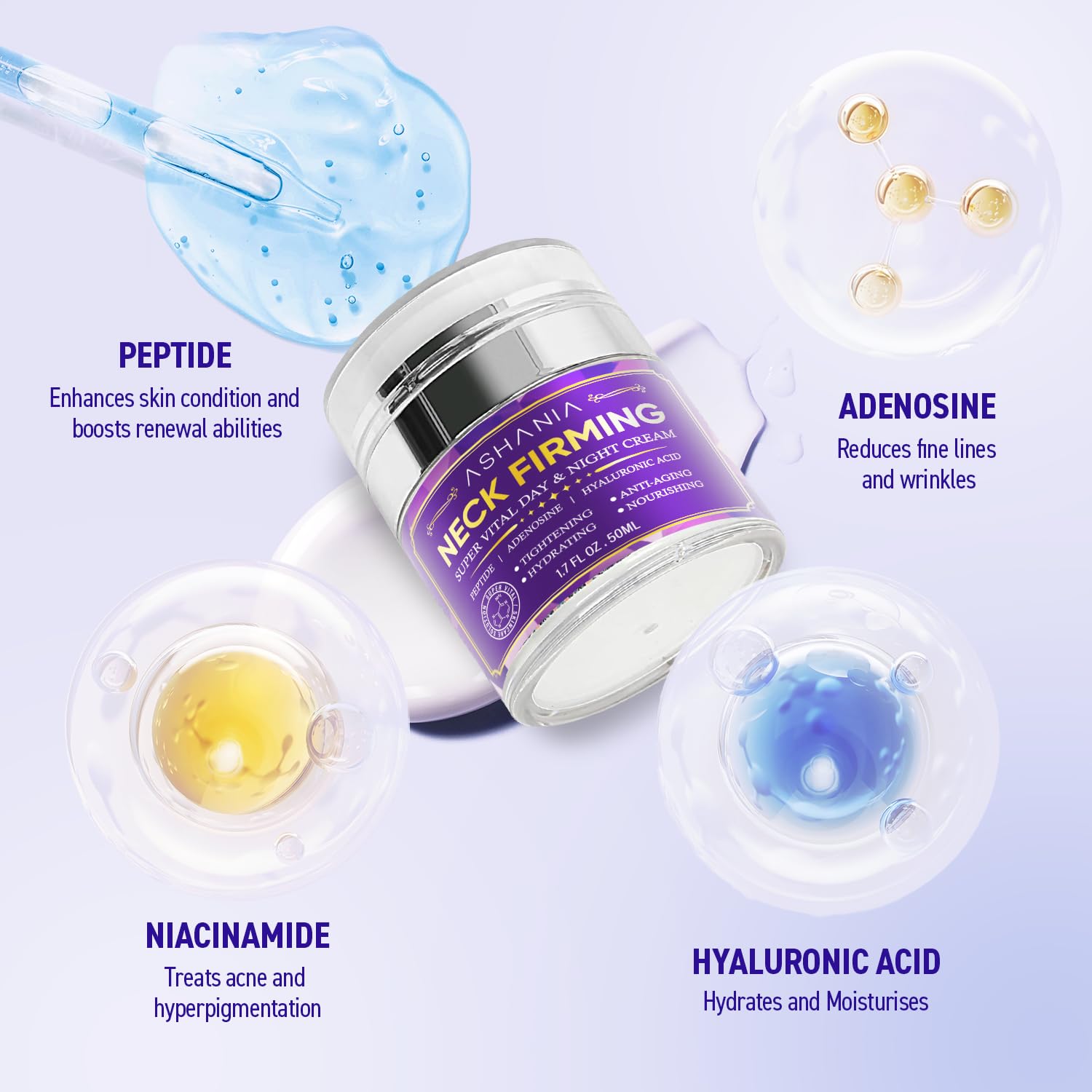 Ashania Korean Neck Firming Cream – Deep Neck Wrinkles, Loose Skin, & Décolleté Care | Peptide & Adenosine with Hyaluronic Acid