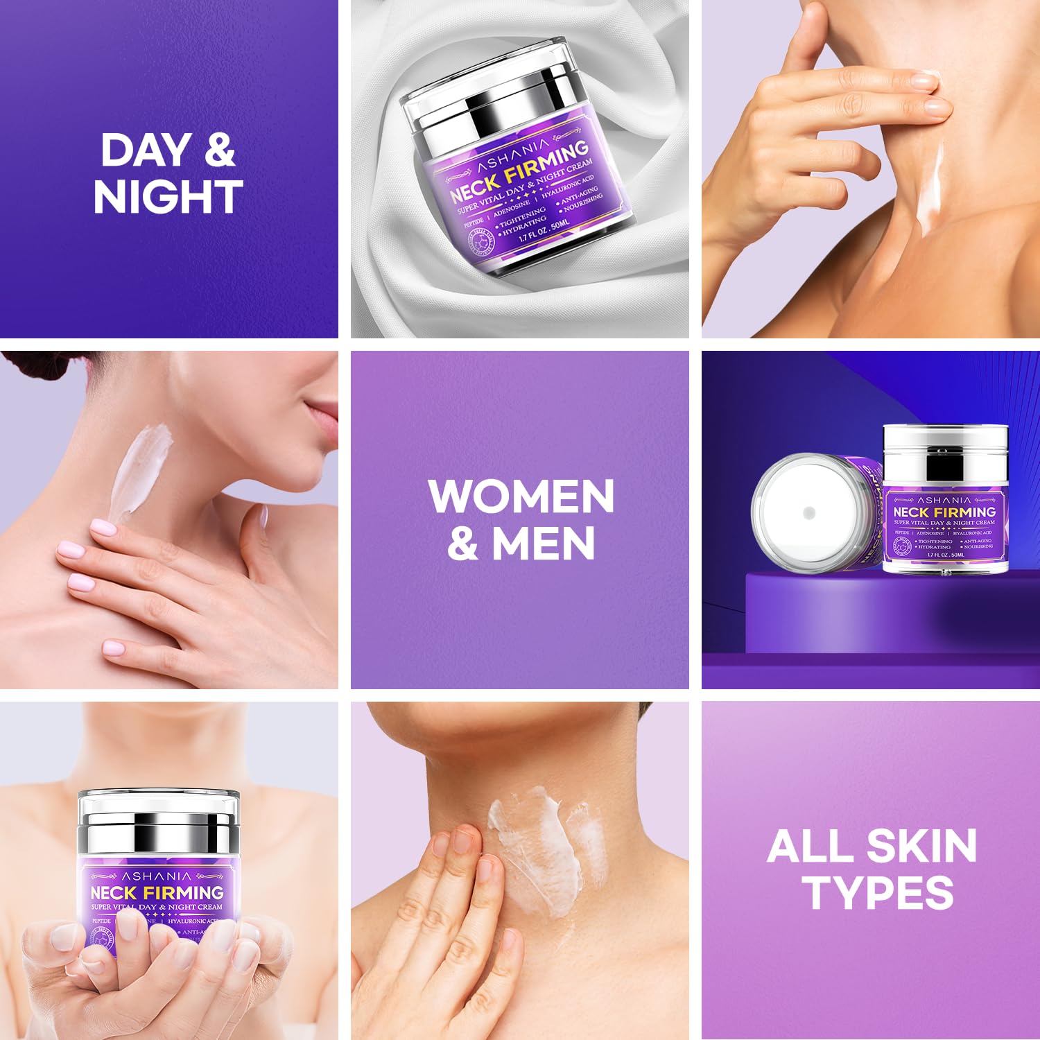 Ashania Korean Neck Firming Cream – Deep Neck Wrinkles, Loose Skin, & Décolleté Care | Peptide & Adenosine with Hyaluronic Acid