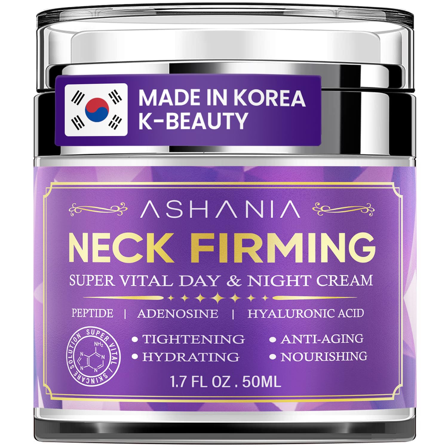 Ashania Korean Neck Firming Cream – Deep Neck Wrinkles, Loose Skin, & Décolleté Care | Peptide & Adenosine with Hyaluronic Acid