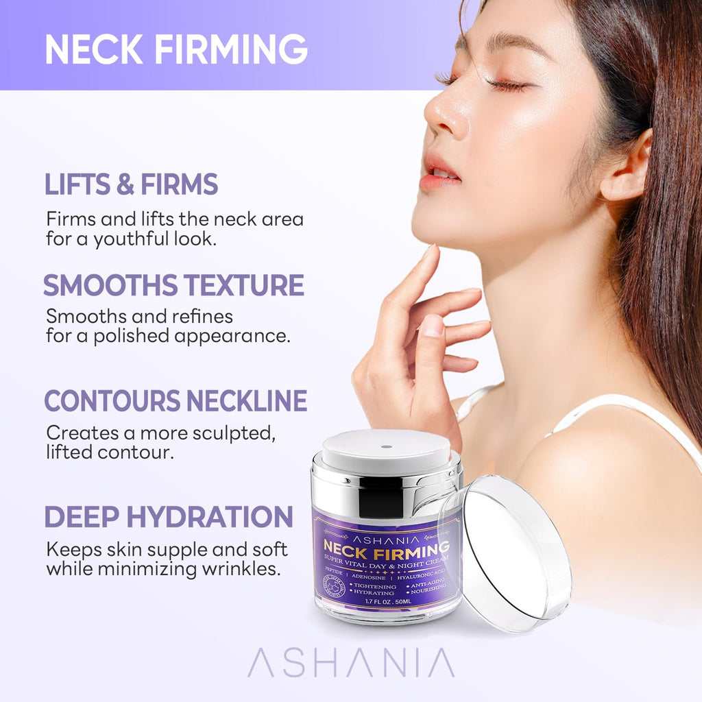 Ashania Korean Neck Firming Cream – Deep Neck Wrinkles, Loose Skin, & Décolleté Care | Peptide & Adenosine with Hyaluronic Acid