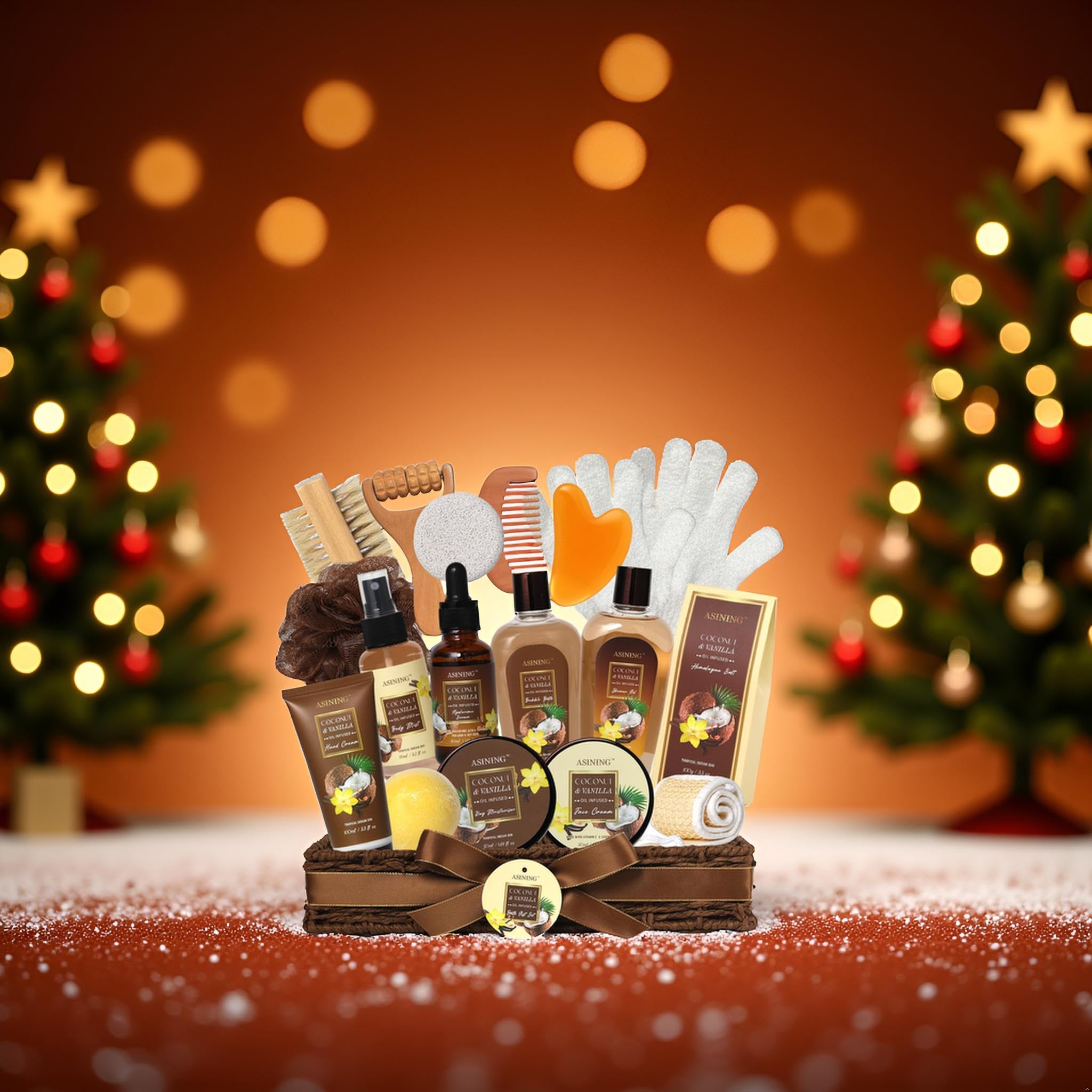 ASINING Spa Basket for Women & Men – Coconut Vanilla Gift Set