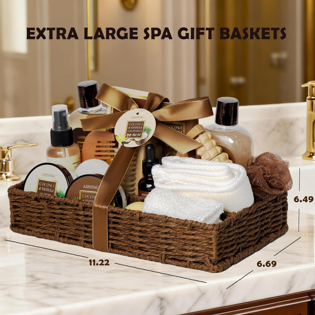 ASINING Spa Basket for Women & Men – Coconut Vanilla Gift Set