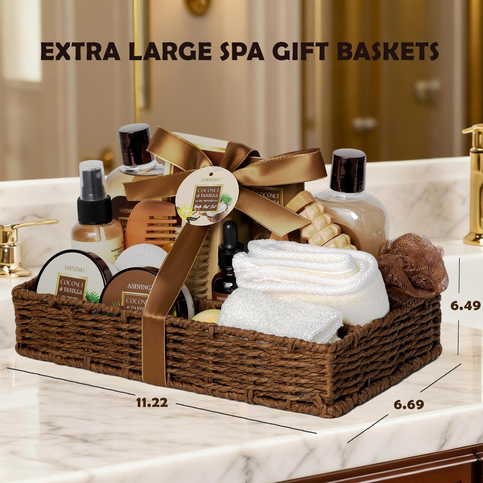 ASINING Spa Basket for Women & Men – Coconut Vanilla Gift Set