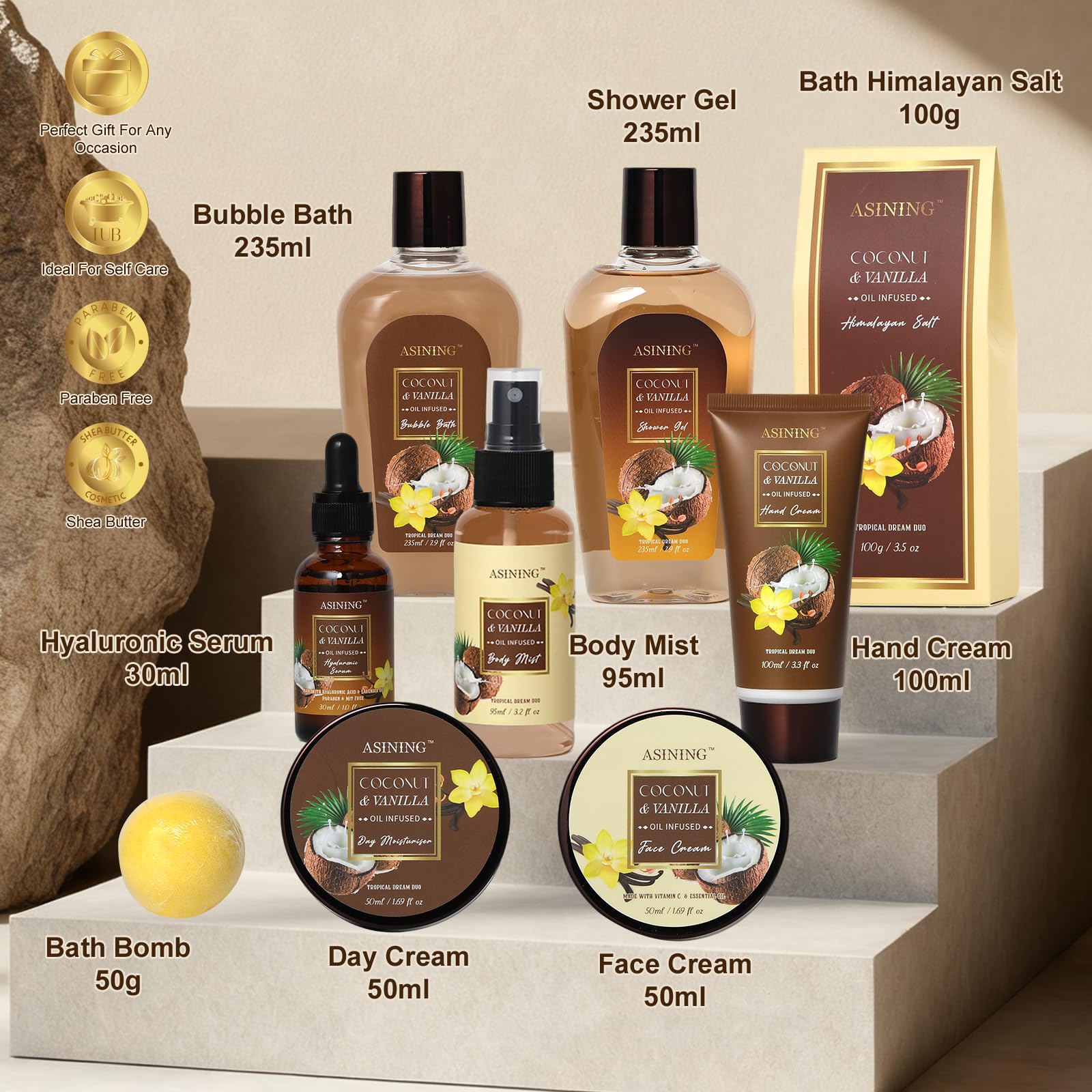 ASINING Spa Basket for Women & Men – Coconut Vanilla Gift Set