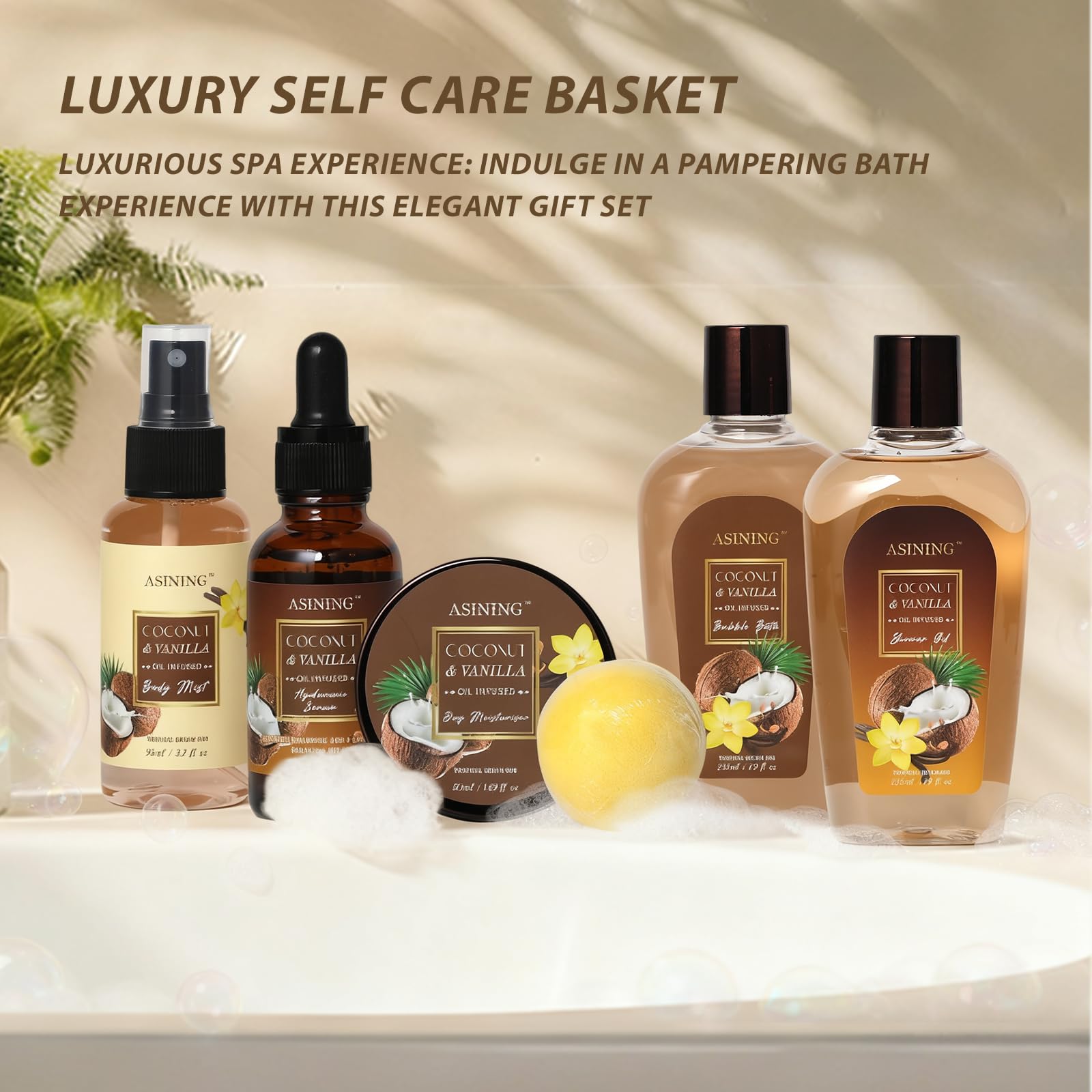 ASINING Spa Basket for Women & Men – Coconut Vanilla Gift Set