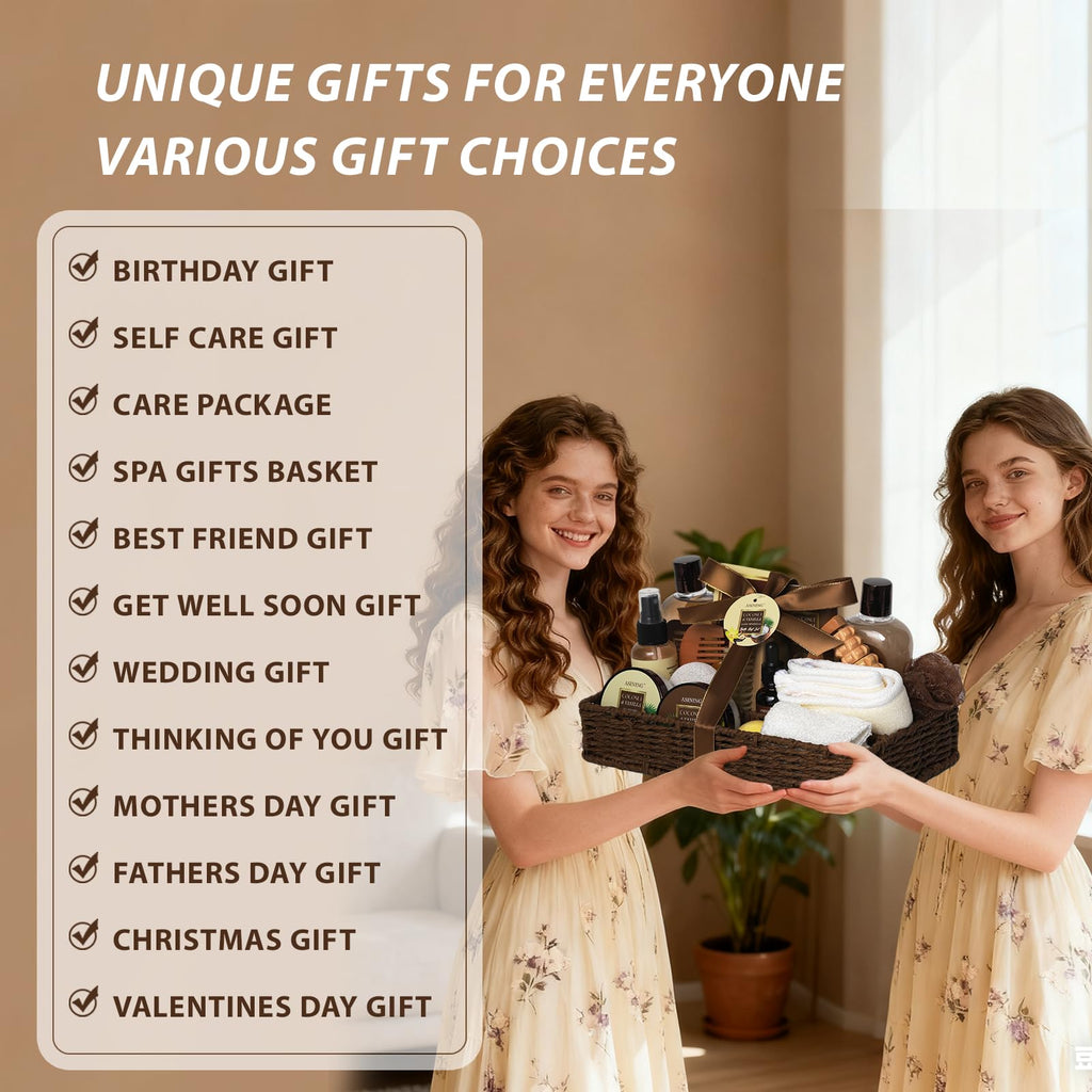 ASINING Spa Basket for Women & Men – Coconut Vanilla Gift Set